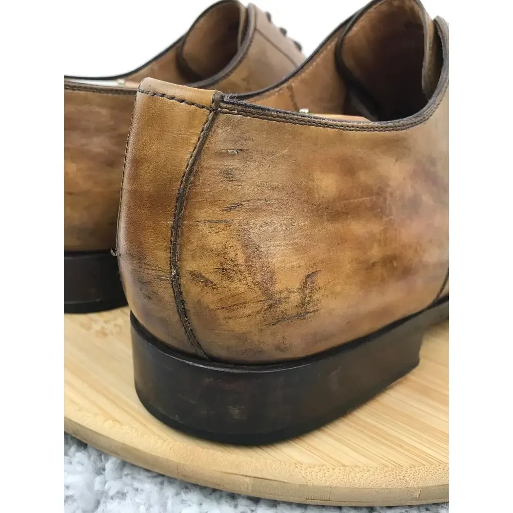 Magnanni Mens 11 Brown Leather Plain Toe Career Office Oxford Derby Dress Shoe